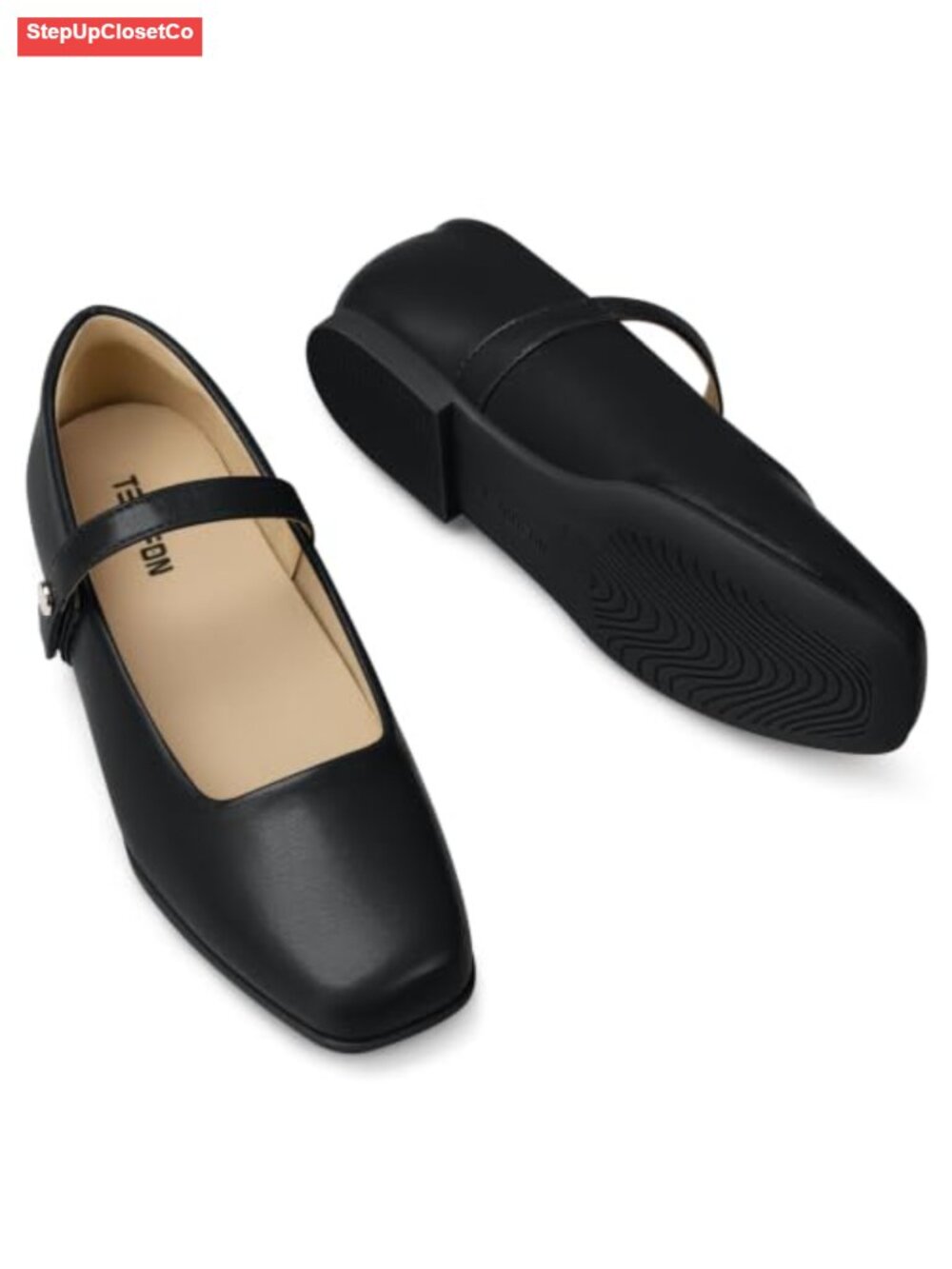 PU Leather Mary Jane Flats with Arch Support & Hook and Loop